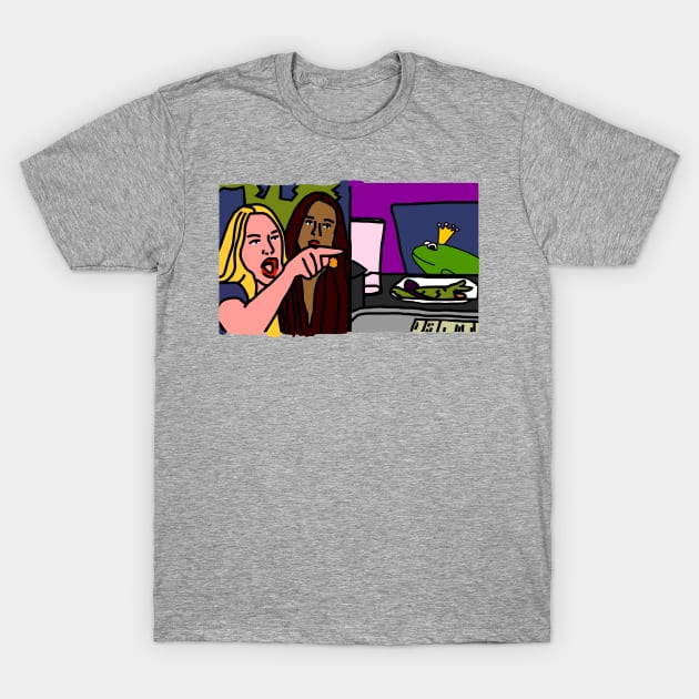 Woman Yelling at Cat Memes with Royalty Frog Prince T-Shirt by ellenhenryart